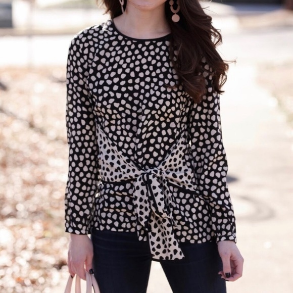 J. Crew Pebble Print Black & Cream Silk Tie Size 6 - Picture 5 of 8